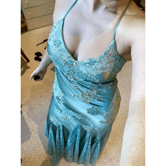 Cache Dresses & Skirts - Vintage Cache Silk Gown Beaded Lace Sequin Gemstone Slinky Low Back Dress - SZ 8